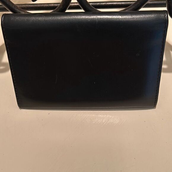 Prada Fold Over Cardholder Black Smooth Leather Gold Logo Classic Minimalist - Picture 2 of 10